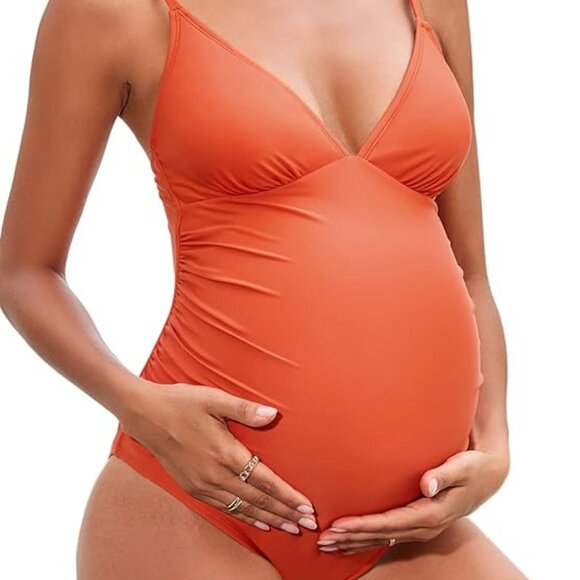 Cupshe - Maternity One Piece Swimsuit - Orange - Medium - Picture 2 of 6